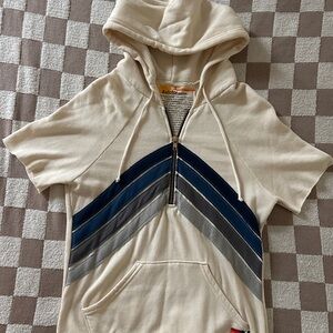 Aviator Nation Cream Hoodie with Blue and Gray Stripes Never worn!